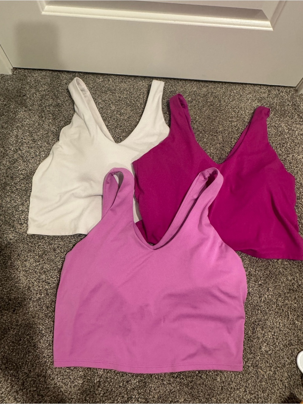 Women’s all in motion V-Neck Crop Tank Top - White, Fuchsia, Lilac set
